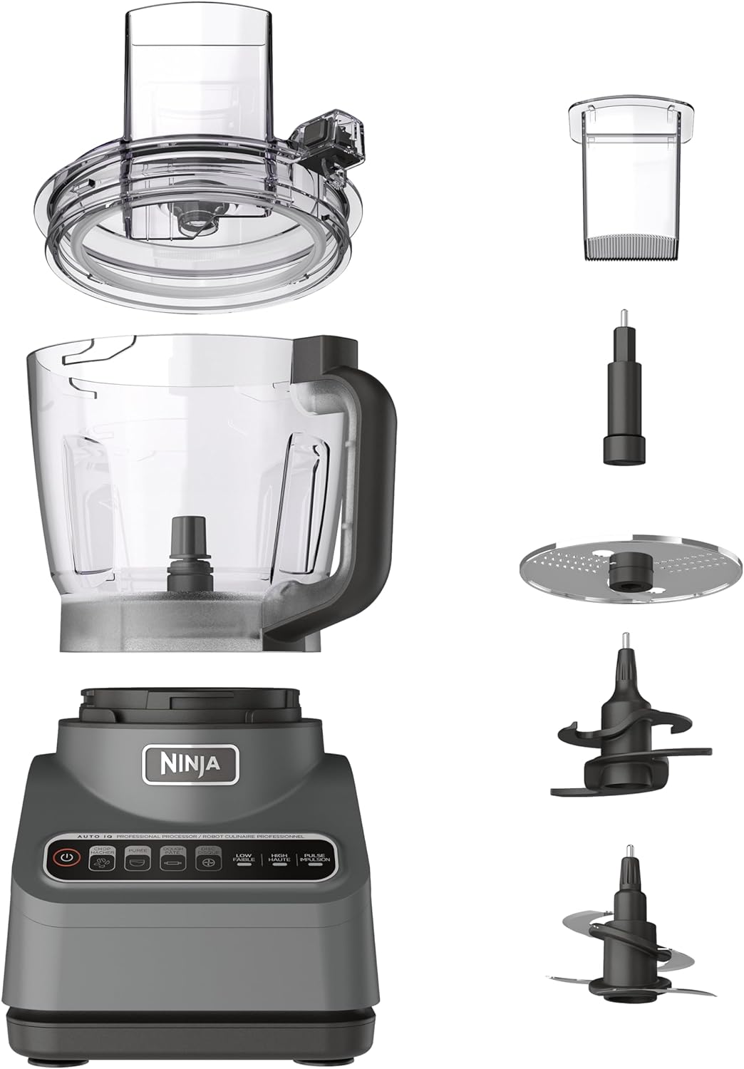 Ninja BN601 Professional Plus Food Processor, 1000 Peak Watts, 4 Functions for Chopping, Slicing, Purees  Dough with 9-Cup Processor Bowl, 3 Blades, Food Chute  Pusher, Silver