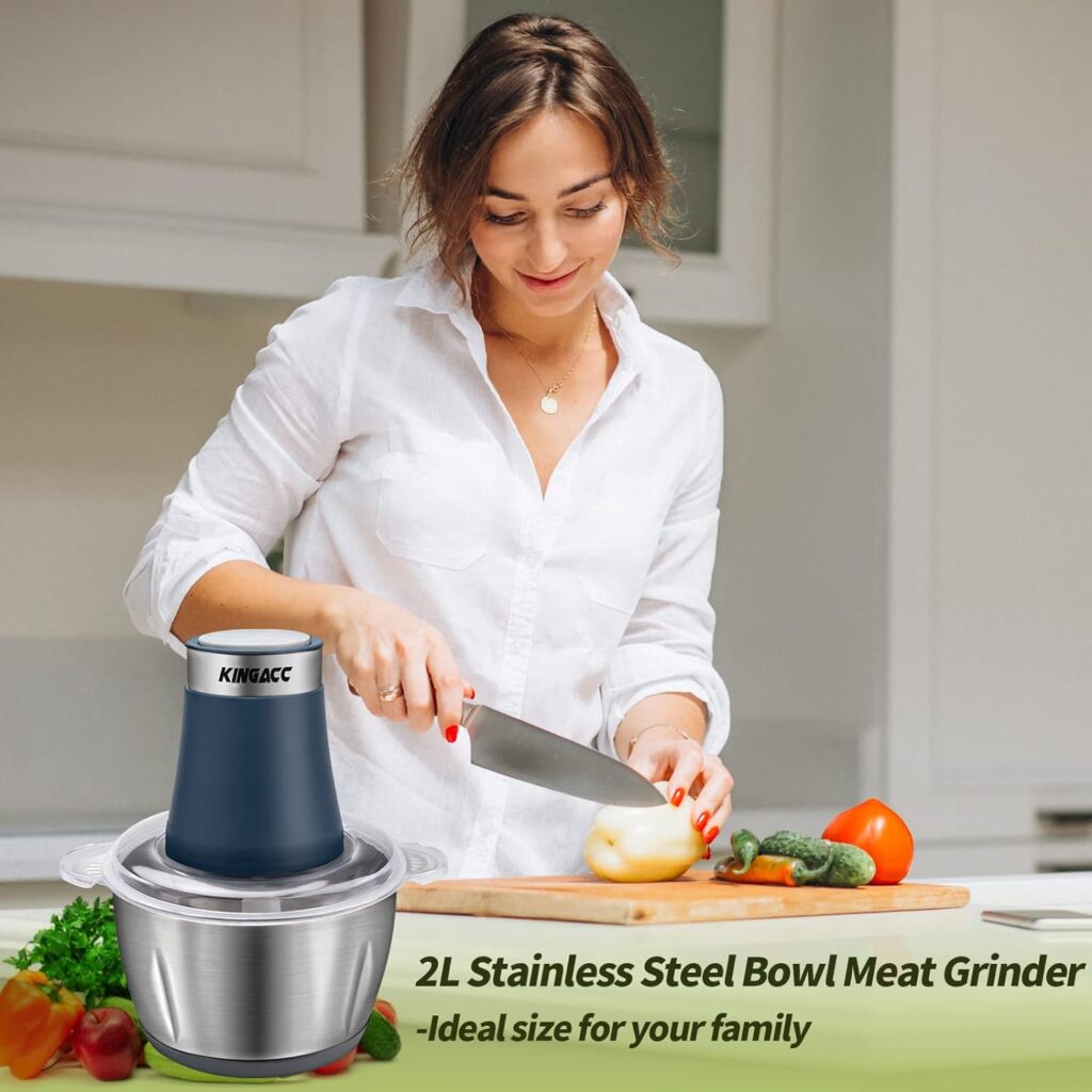 Electric Food Processor Vegetable Chopper, 8-Cup Blender Grinder for Meat, Vegetables, Onion, Garlic, with 8Cup/10Cup Stainless Steel Bowl and 4 Sharp Blades