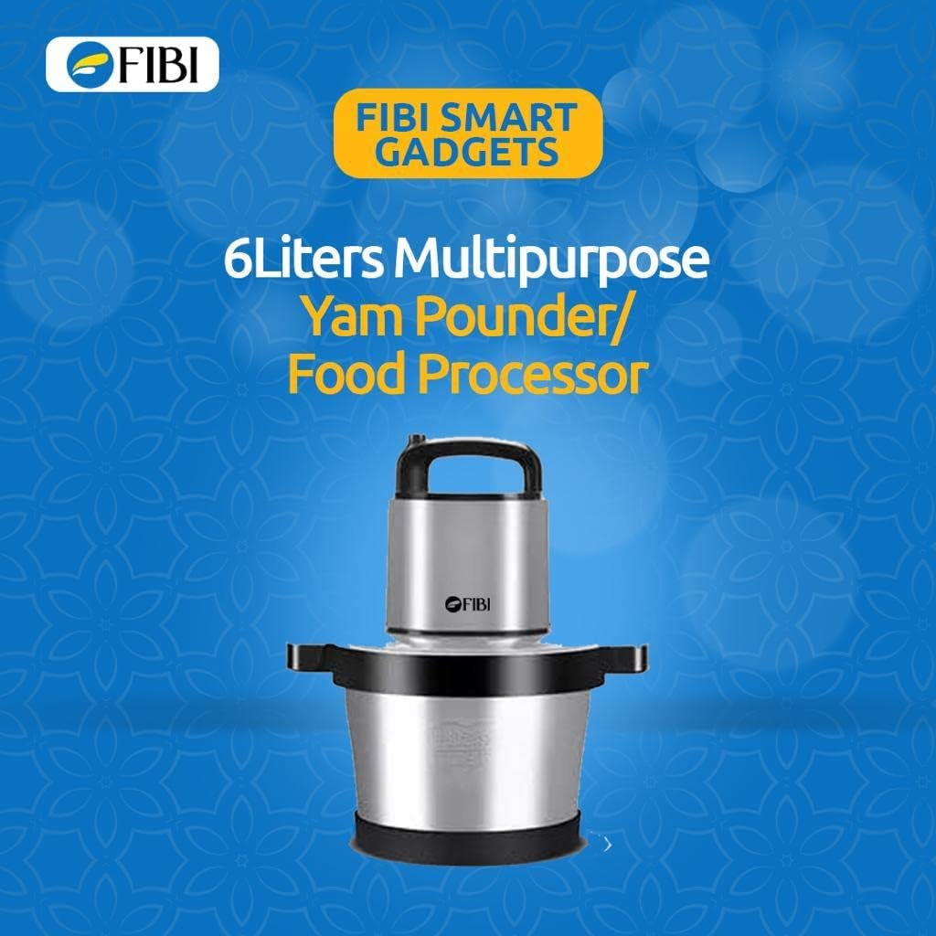FIBI FOOD PROCESSOR - 1500W, Multi-Functional Food Chopper, Electric Meat Grinder and Yam Pounder,4 Sharp Blades,6Liters