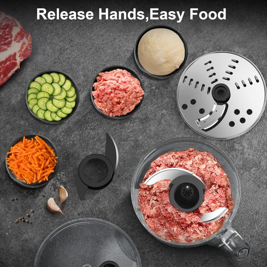 Food Processor, Anthter 600W Professional Food Processors  Vegetable Chopper, with 7 Processor Cups, Reversible Disc, Chopping Blade  Dough Blade for Chopping, Slicing, Purees  Dough