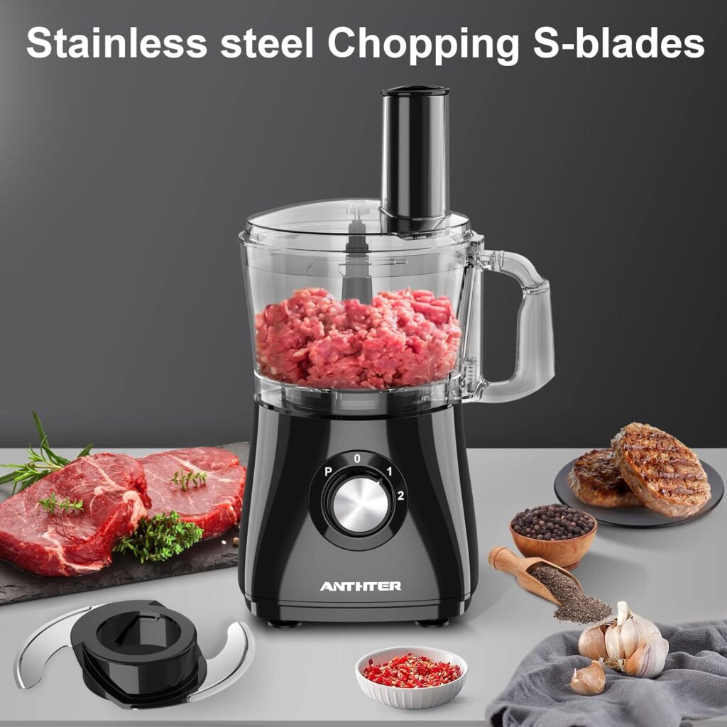 Food Processor, Anthter 600W Professional Food Processors  Vegetable Chopper, with 7 Processor Cups, Reversible Disc, Chopping Blade  Dough Blade for Chopping, Slicing, Purees  Dough