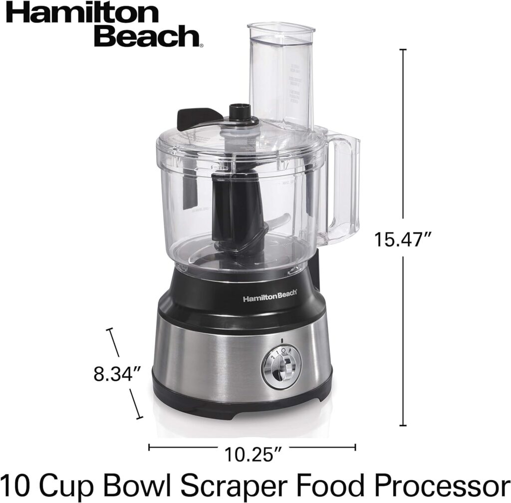 Hamilton Beach Food Processor  Vegetable Chopper for Slicing, Shredding, Mincing, and Puree, 10 Cups + Easy Clean Bowl Scraper, Black and Stainless Steel (70730)