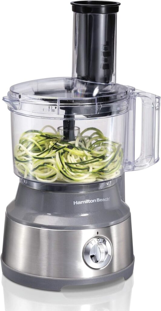 Hamilton Beach Food Processor  Vegetable Chopper for Slicing, Shredding, Mincing, and Puree, 10 Cups + Easy Clean Bowl Scraper, Black and Stainless Steel (70730)