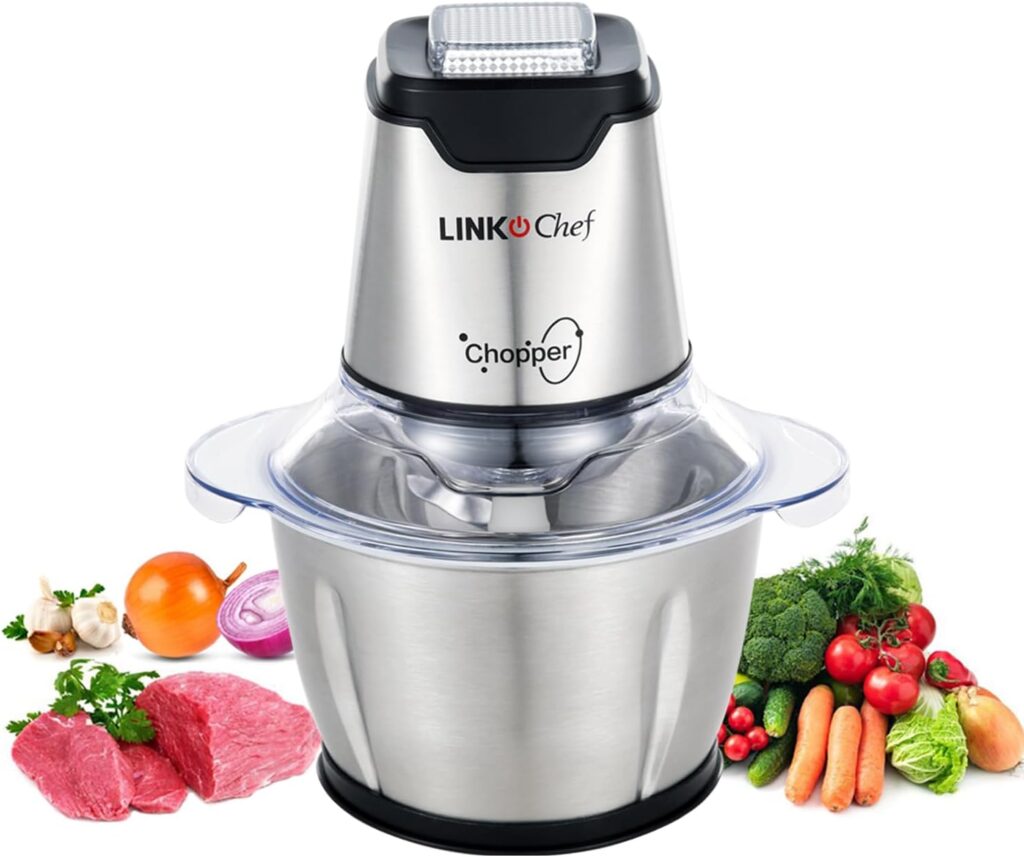 LINKChef Food Chopper, 5 Cup Food Processor Mini Electric, 250W Meat Grinder with 4 Bi-Level Blades, Small Stainless Steel Mincer for Kitchen, Vegetable, Onion, Garlic, Salad, Baby Food, Fruit, Nuts