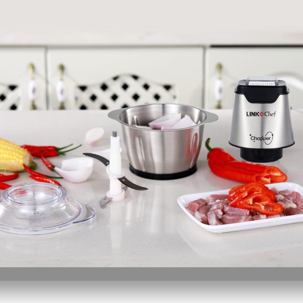 LINKChef Food Chopper, 5 Cup Food Processor Mini Electric, 250W Meat Grinder with 4 Bi-Level Blades, Small Stainless Steel Mincer for Kitchen, Vegetable, Onion, Garlic, Salad, Baby Food, Fruit, Nuts