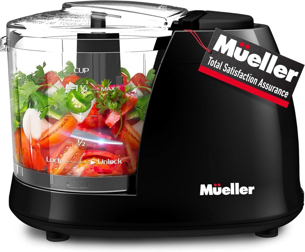 Mueller Mini Food Processor, Electric Food Chopper, 1.5-cup Meat Grinder, Mix, Chop, Mince and Blend Vegetables, Fruits, Nuts, Meats, Stainless Steel Blade, Black