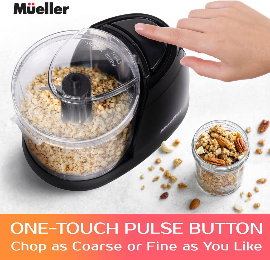 Mueller Mini Food Processor, Electric Food Chopper, 1.5-cup Meat Grinder, Mix, Chop, Mince and Blend Vegetables, Fruits, Nuts, Meats, Stainless Steel Blade, Black