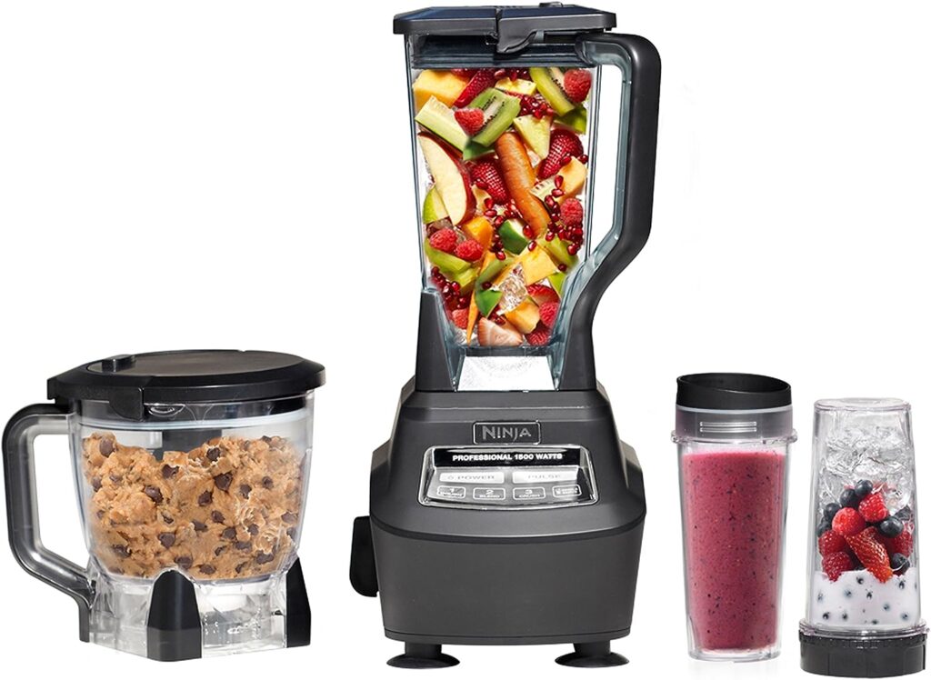 Ninja BL770 Mega Kitchen System, 1500W, 4 Functions for Smoothies, Processing, Dough, Drinks  More, with 72-oz.* Blender Pitcher, 64-oz. Processor Bowl, (2) 16-oz. To-Go Cups  (2) Lids, Black