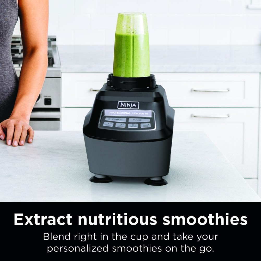Ninja BL770 Mega Kitchen System, 1500W, 4 Functions for Smoothies, Processing, Dough, Drinks  More, with 72-oz.* Blender Pitcher, 64-oz. Processor Bowl, (2) 16-oz. To-Go Cups  (2) Lids, Black