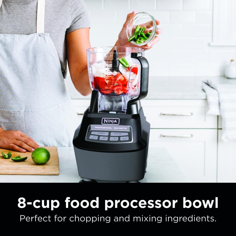 Ninja BL770 Mega Kitchen System, 1500W, 4 Functions for Smoothies, Processing, Dough, Drinks  More, with 72-oz.* Blender Pitcher, 64-oz. Processor Bowl, (2) 16-oz. To-Go Cups  (2) Lids, Black