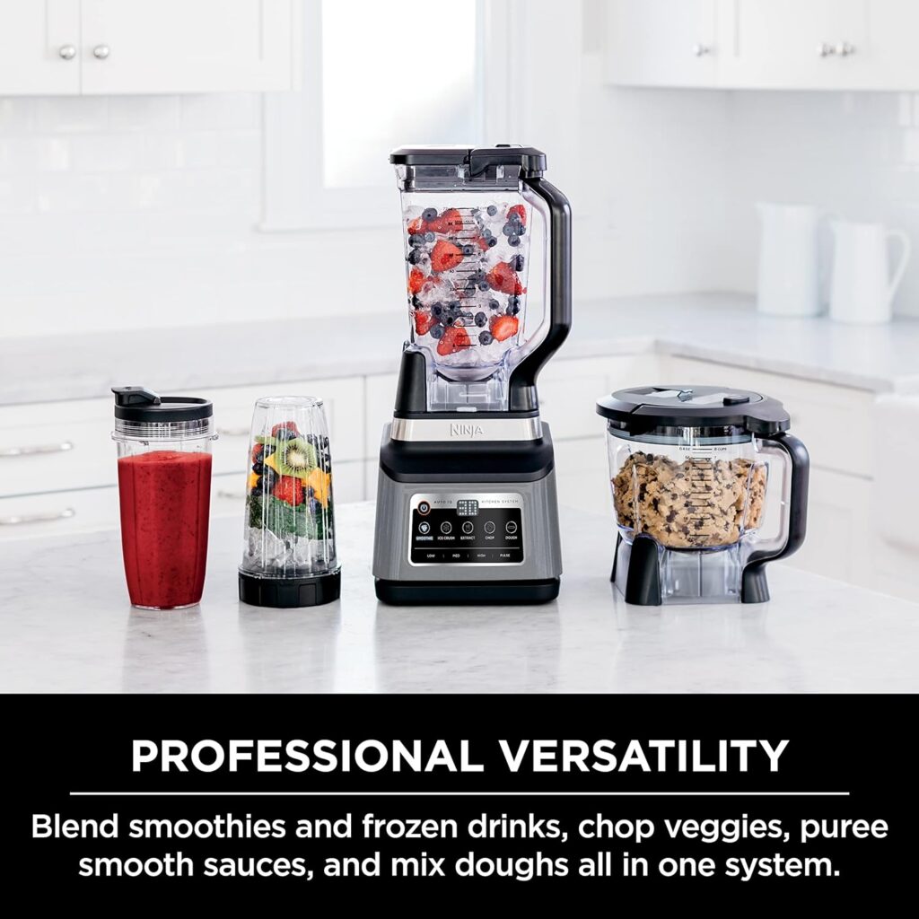 Ninja BN801 Professional Plus Kitchen System, 1400 WP, 5 Functions for Smoothies, Chopping, Dough  More with Auto IQ, 72-oz.* Blender Pitcher, 64-oz. Processor Bowl, (2) 24-oz. To-Go Cups, Grey