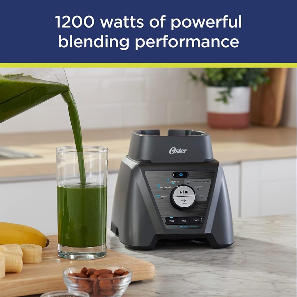 Oster Blender and Food Processor Combo with 3 Settings for Smoothies, Shakes, and Food Chopping - 3 Speed Texture Select Settings Pro Blender with Tritan Jar Attachment - Metallic Gray