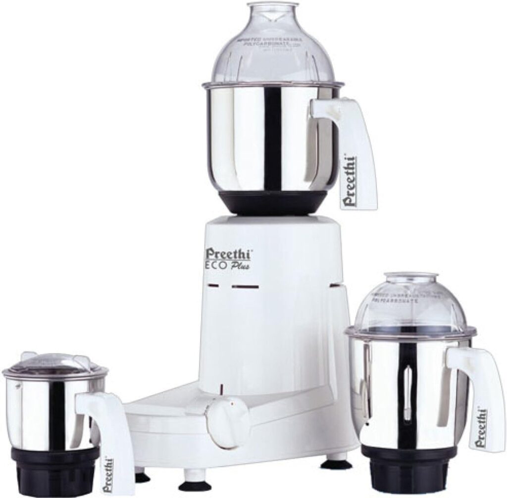 Preethi Eco Plus Mixer Grinder 110-Volt for use in USA/Canada, white, 3-jar