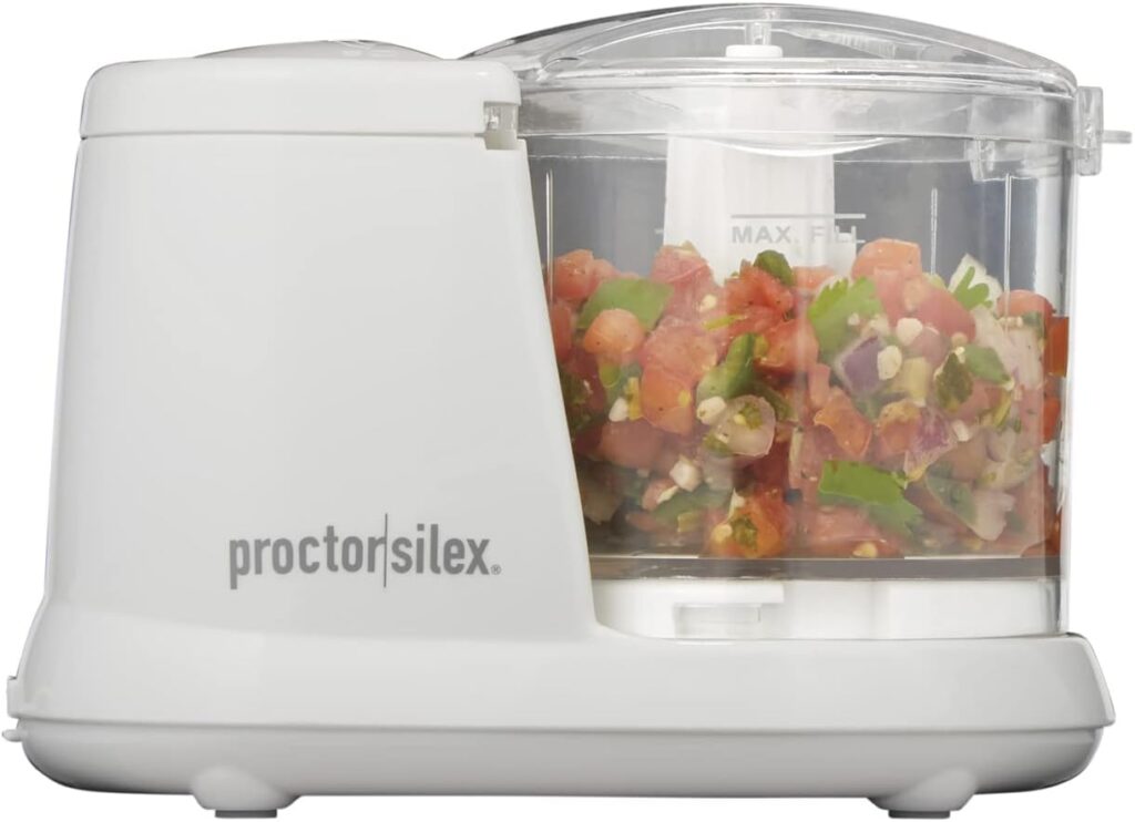 Proctor Silex Durable Electric Vegetable Chopper  Mini Food Processor for Chopping, Puree  Emulsify, 1.5 Cup, White