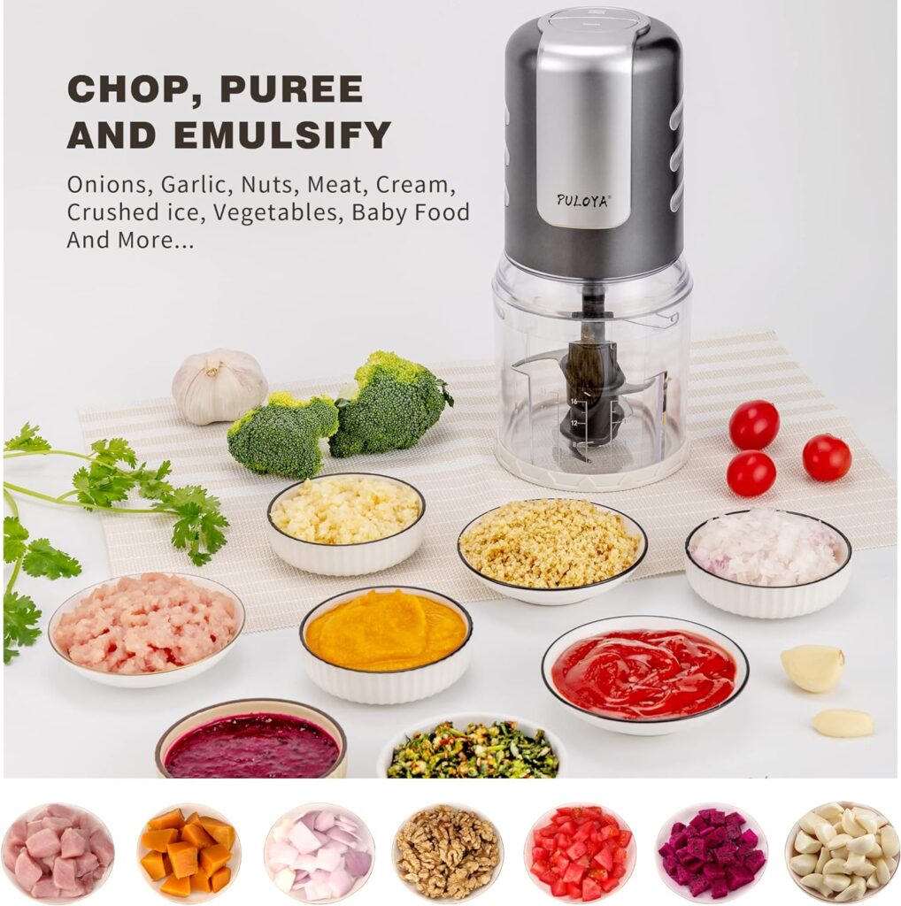 PULOYA Mini Food Processor 2 Cup Small Electric Food Chopper 2 Speed for Vegetables, Meat, Fruits and Nuts with 4 Stainless Steel Blades, 400-Watt, Red