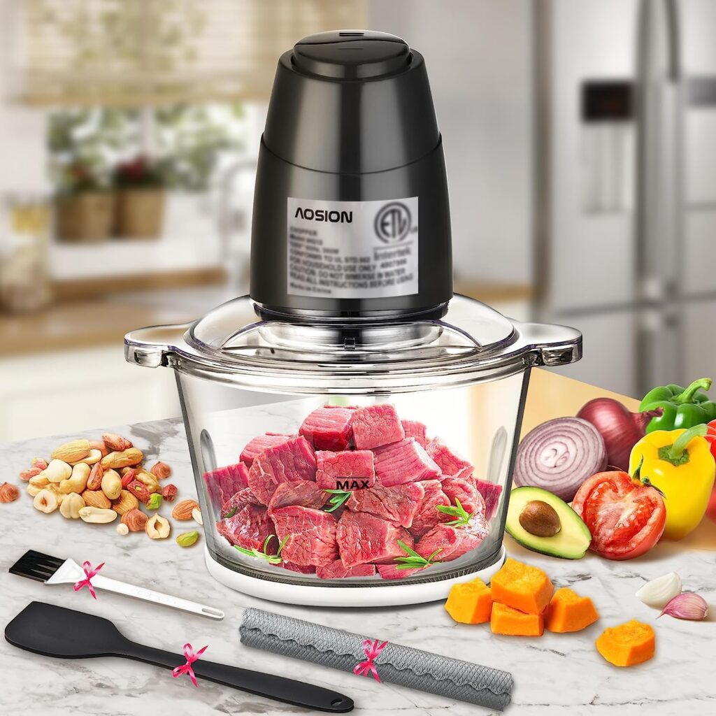 AOSION Electric Food Processor,8 Cup food Chopper,Vegetable Chopper  Meat grinder 350W with 2L Glass Bowl Grinder with 2 Speed for Baby Food/Meat/Fruits/Nuts.