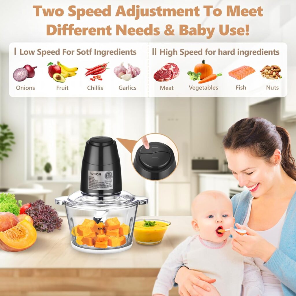 AOSION Electric Food Processor,8 Cup food Chopper,Vegetable Chopper  Meat grinder 350W with 2L Glass Bowl Grinder with 2 Speed for Baby Food/Meat/Fruits/Nuts.