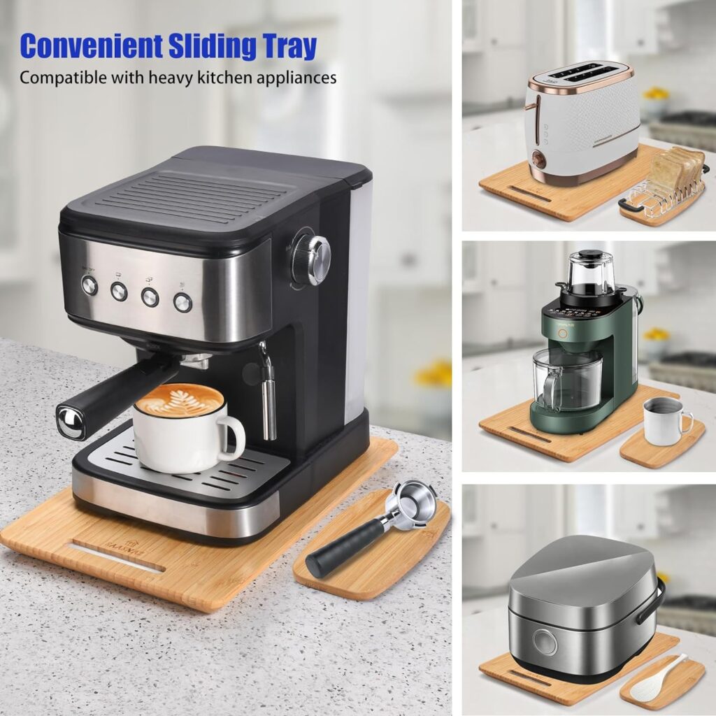 Appliance Sliding Tray (9.5x14.5) with Accessories Tray - Small Appliance Slider for Your Coffee Maker, Stand Mixer, Toaster, Cooker  More - Coffee Pot Tray Slider with Four Sturdy Rubber Wheels