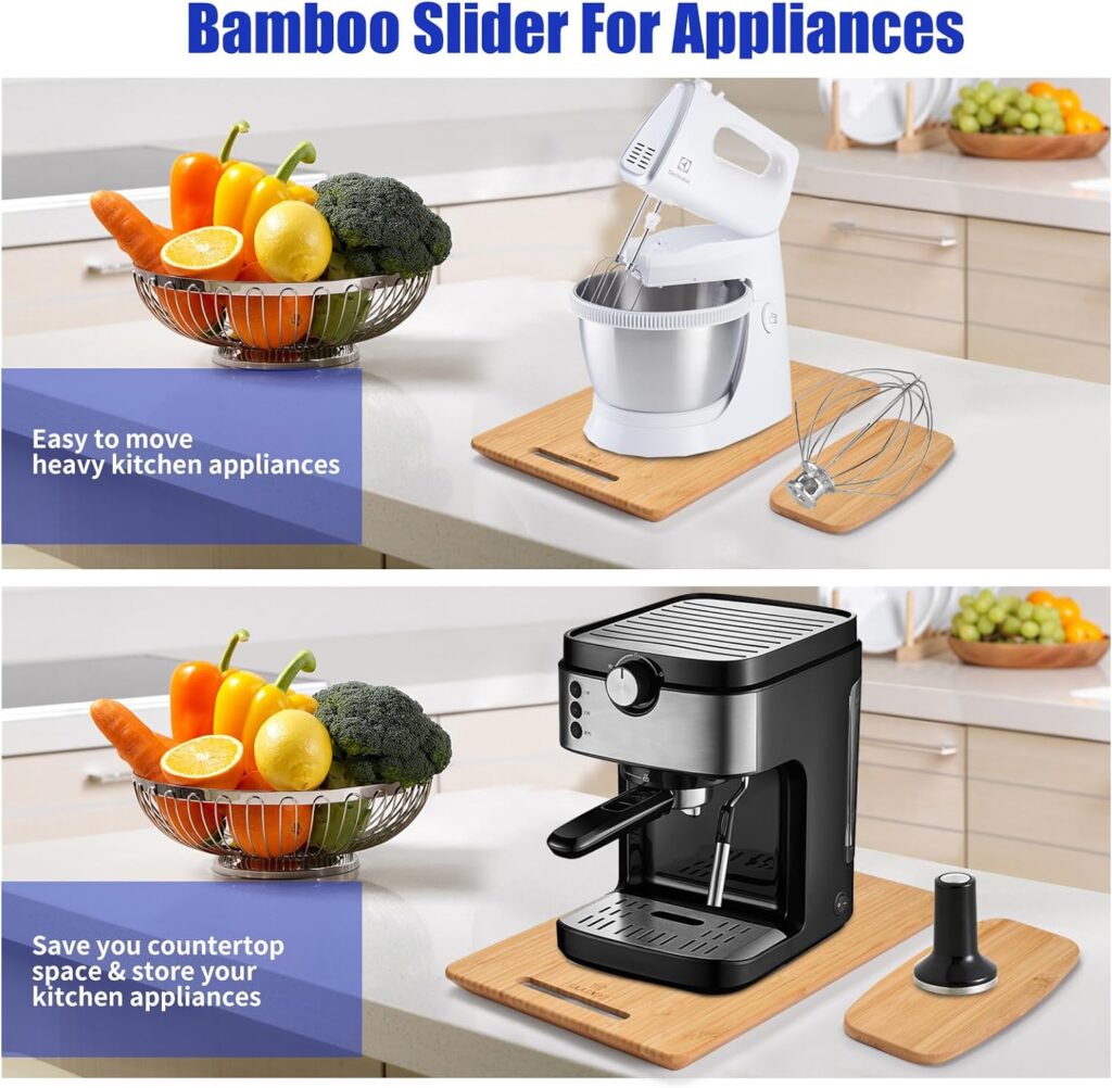 Appliance Sliding Tray (9.5x14.5) with Accessories Tray - Small Appliance Slider for Your Coffee Maker, Stand Mixer, Toaster, Cooker  More - Coffee Pot Tray Slider with Four Sturdy Rubber Wheels