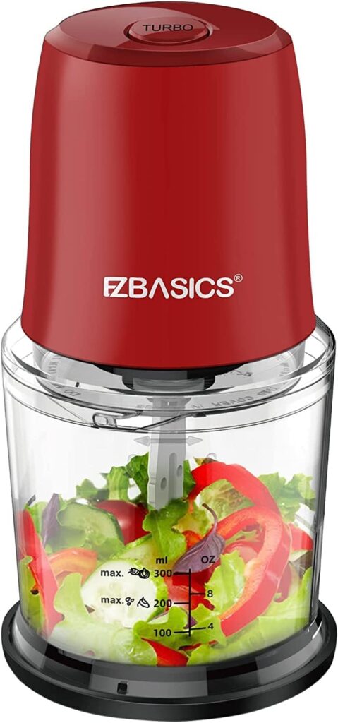 Food Processor, EZBASICS Small Food Processor for Vegetables, Meat, Fruits, Nuts, 2 Speed Mini Food Chopper With Sharp Blades, 2-Cup Capacity, Red