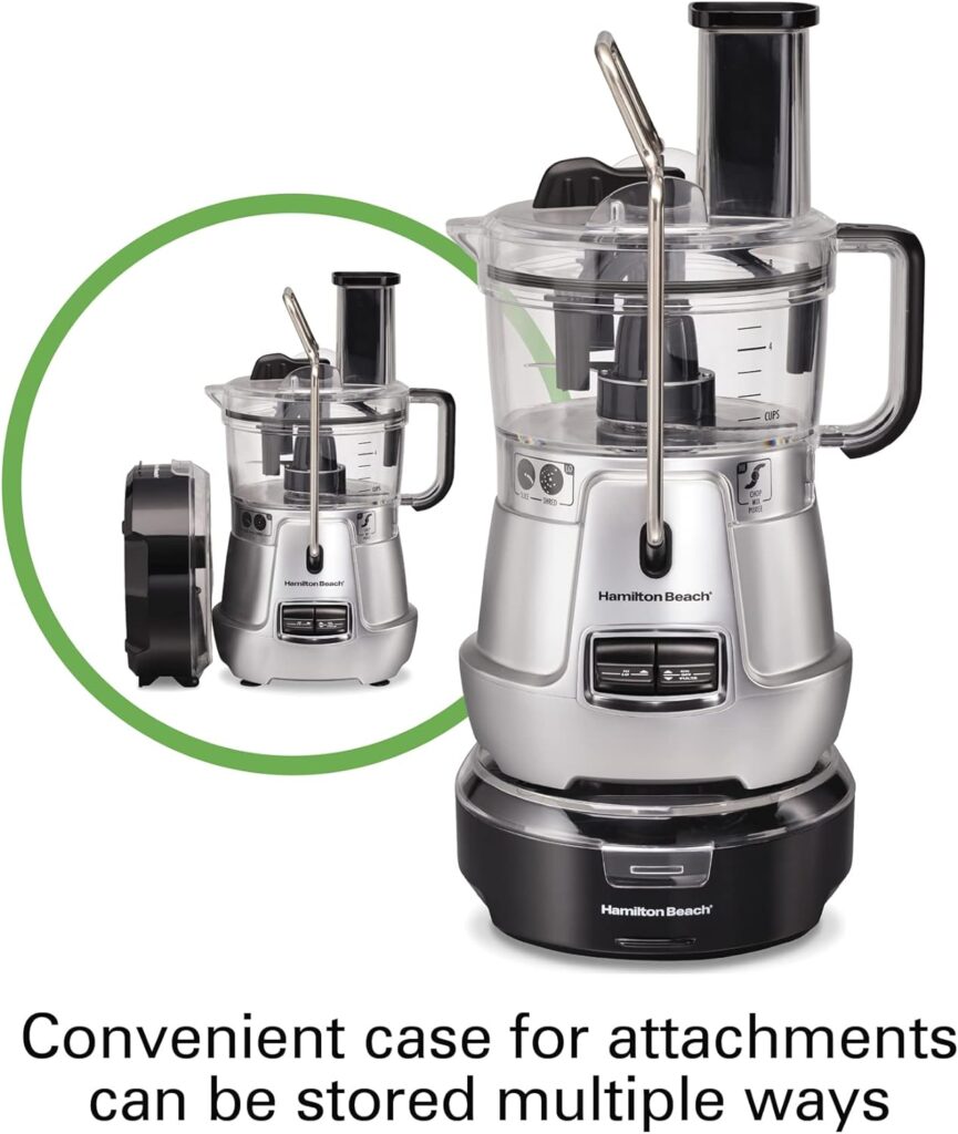 Hamilton Beach Stack  Snap 8-Cup Food Processor  Vegetable Chopper with Adjustable Slicing Blade, Built-in Bowl Scraper  Storage Case, Silver (70820)