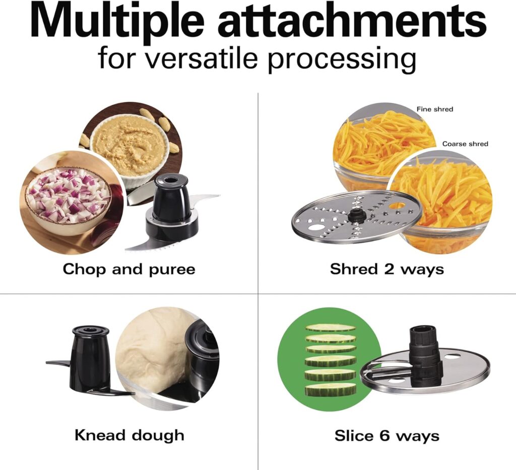Hamilton Beach Stack  Snap 8-Cup Food Processor  Vegetable Chopper with Adjustable Slicing Blade, Built-in Bowl Scraper  Storage Case, Silver (70820)