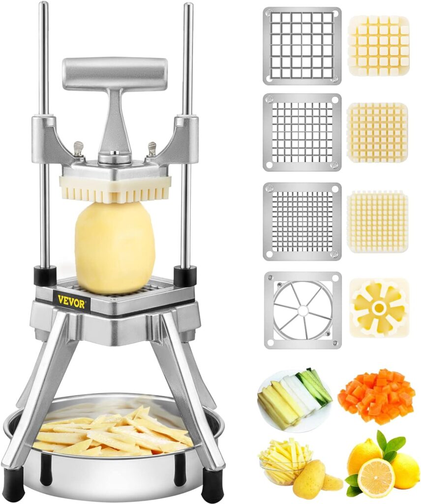 VBENLEM 110V Commercial Food Processor 2 Feeding Holes, 550W Electric Vegetable Slicer 1600 RPM, Stainless Steel Vegetable Processor Detachable 6-blades, 3mm/4mm/7mm Shred, 2mm/4mm Slice
